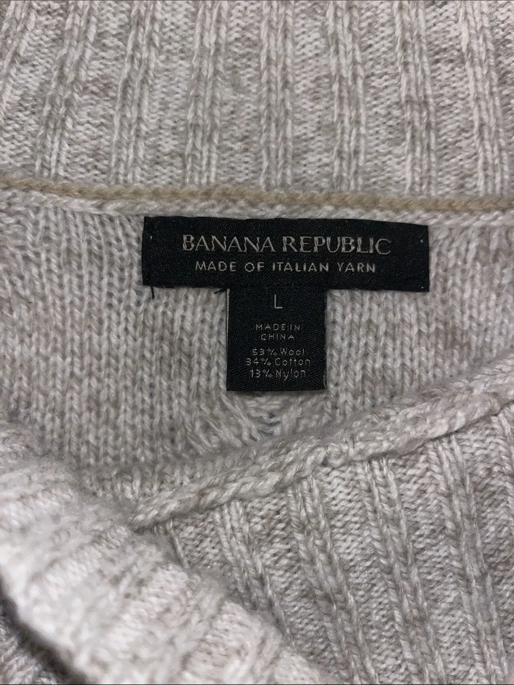 Banana Republic Fisherman Cable Knit LS Hig Collar Sweater Wool Blend L Mens
